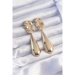 Pirinç Gold Renk Uzun Bombeli Ezme Plaka Küpe