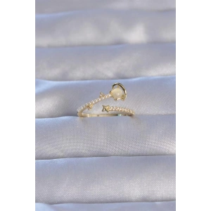 Pirinç Gold Renk Zirkon Taşlı İncili Satürn Model Ayarlanabilir Yüzük