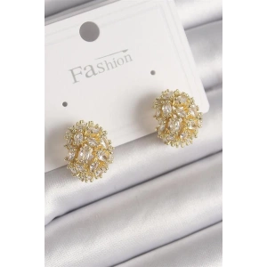 Pirinç Gold Renk Zirkon Taşlı Kadın Küpe