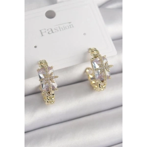 Pirinç Gold Renk Zirkon Taşlı Kutup Yıldızı İşlemeli Kadın Küpe