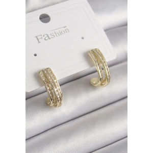 Pirinç Gold Renk Zirkon Taşlı Yarım Halka Model Kadın Küpe