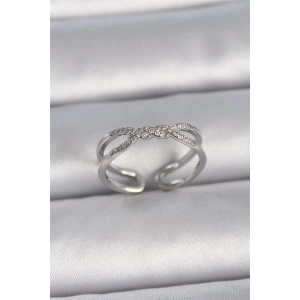 Pirinç Gümüş Renk Ayarlanabilir Zirkon Taşlı Sarmal Model Kadın Yüzük