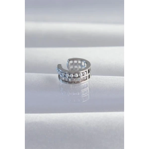 Pirinç Gümüş Renk İncili Baget Taşlı Earcuff Küpe