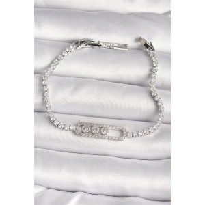 Pirinç Gümüş Renk Su Yolu Zirkon Taşlı Messika Model Kadın Bileklik