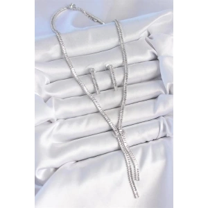 Pirinç Gümüş Renk Su Yolu Zirkon Taşlı VIP Seri Kadın Kolye Seti