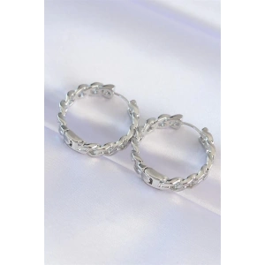 Pirinç Gümüş Renk Zincir Model Halka Küpe