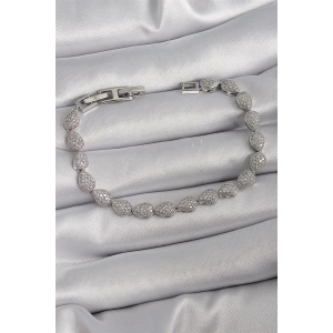 Pirinç Gümüş Renk Zirkon Taşlı Damla Model VIP Seri Kadın Bileklik