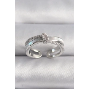 Pirinç Gümüş Renk Zirkon Taşlı Düğüm Model VIP Seri Kadın Yüzük