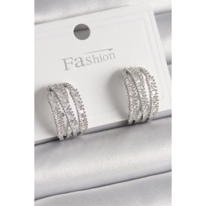 Pirinç Gümüş Renk Zirkon Taşlı Halka Model Kadın Küpe