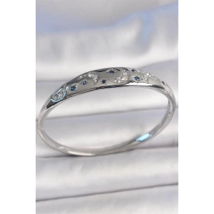 Pirinç Gümüş Renk Zirkon Taşlı Hilal İşlemeli Mavi Taşlı Yıldız Detay Kadın Kelepçe