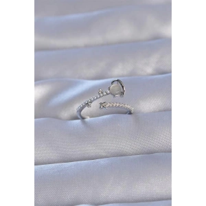 Pirinç Gümüş Renk Zirkon Taşlı İncili Satürn Model Ayarlanabilir Yüzük