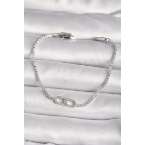 Pirinç Gümüş Renk Zirkon Taşlı Messika Model Kadın Bileklik