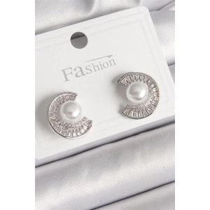 Pirinç Gümüş Renk Zirkon Taşlı Salyangoz Model İnci Detay Kadın Küpe