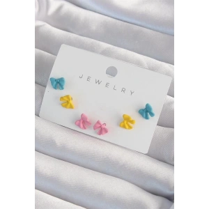 Pirinç Rengarenk Mineli Minimal Fiyonk Küpe Seti