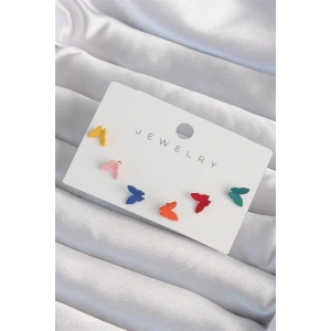 Pirinç Rengarenk Mineli Minimal Kelebek Küpe Seti