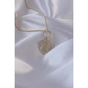 Pirinç Zirkon Taşlı Gold Renk Oval Detaylı Serenay Kolyesi