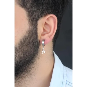 Silver Renk Kaplama 3 Hilal Figürlü Çelik Kıstırmalı Erkek Küpe