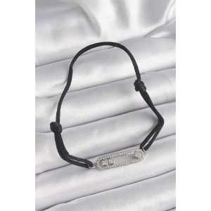 Siyah Renk İpli Asansör Zirkon Taşlı Gümüş Messika Model Kadın Bileklik