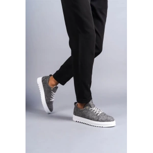 SLW152 Cool Bağcıklı Keten Erkek Günlük Spor Klasik Ayakkabı KBT - Gri