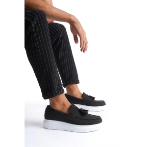 SLW154 Blaze Bağcıksız Püsküllü Keten Erkek Günlük Spor Klasik Ayakkabı KBT - Siyah