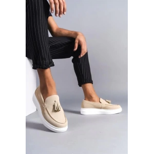 SLW154 Blaze Bağcıksız Püsküllü Süet Erkek Günlük Spor Klasik Ayakkabı SBT - Krem