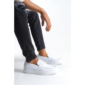 SLW180 Estilo X Bağcıksız Cilt Erkek Günlük Spor Klasik Ayakkabı CBT - Beyaz