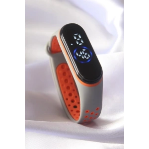 Turuncu Gri Renk Silikon Dijital Dokunmatik Led Saat