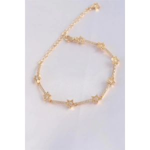Vip Seri Pirinç Zirkon Taşlı Gold Renk Halley Model Bileklik
