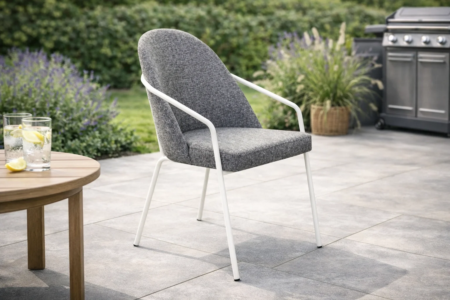 Remix Sandalye - Beyaz Metal & Tam Döşeme (Gri)