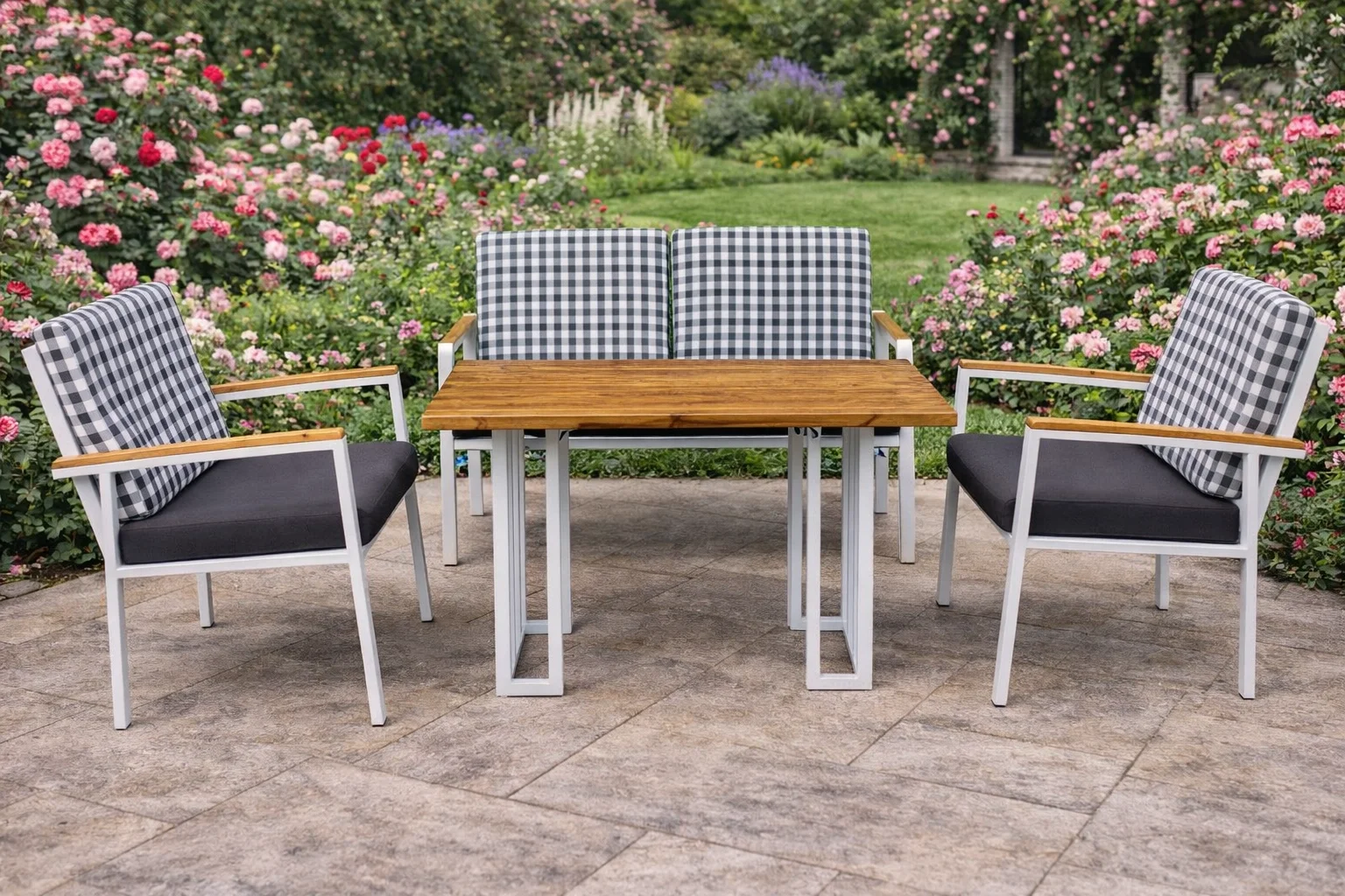 Still Yemek Masalı Takım (Kareli) - 4 Kişilik Masif Ahşap Oturma Grubu