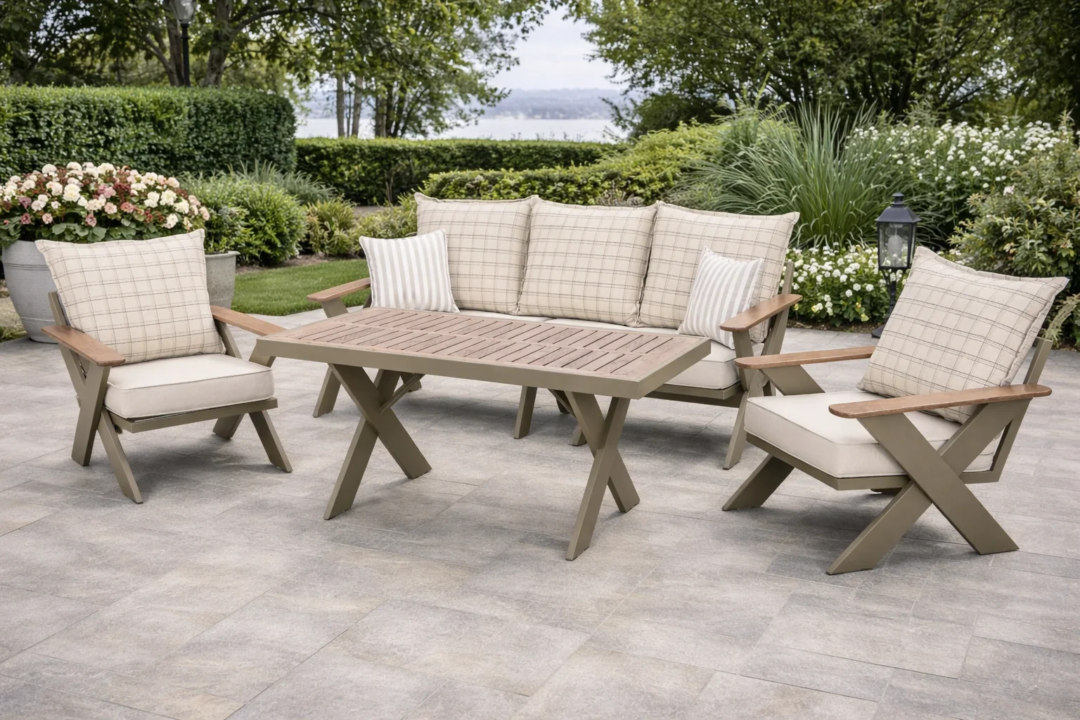 VENTO Takım (Cappucino-Kareli) - Alüminyum Bahçe & Balkon Oturma Grubu