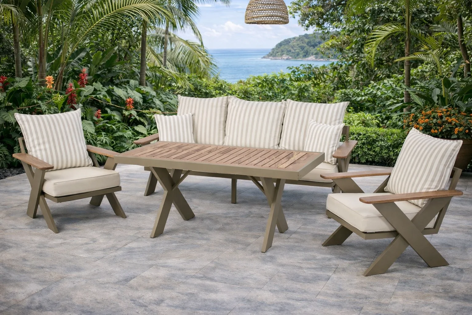 VENTO Takım (Cappucino-Çizgili) - Alüminyum Bahçe & Balkon Oturma Grubu