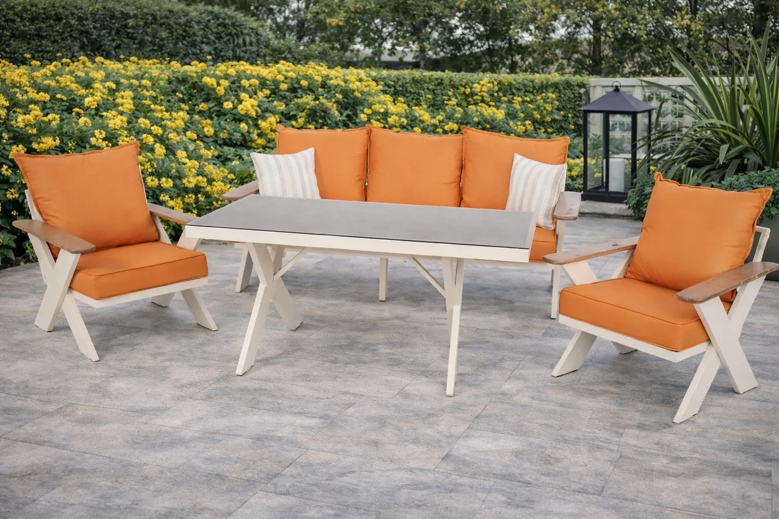 VENTO Takım (Krem-Turuncu) - Alüminyum Bahçe & Balkon Oturma Grubu