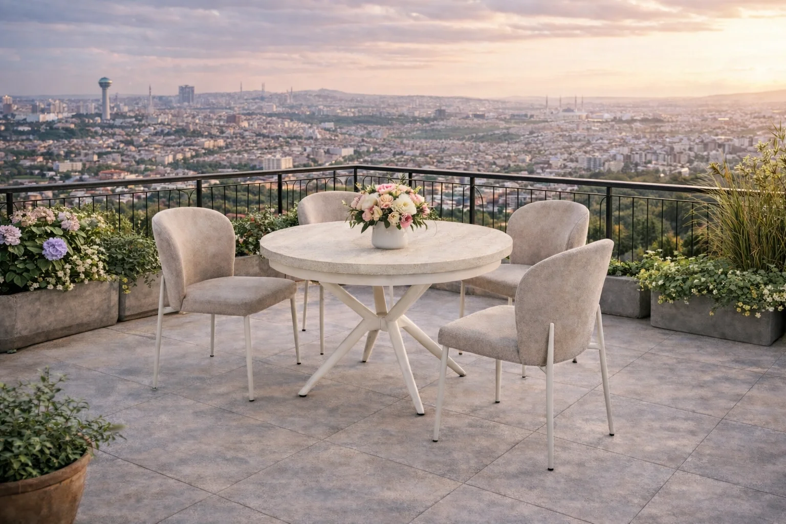 ZENIT / Luna Açılır Masa Takımı (Krem) - 1 Masa + 4 Sandalye