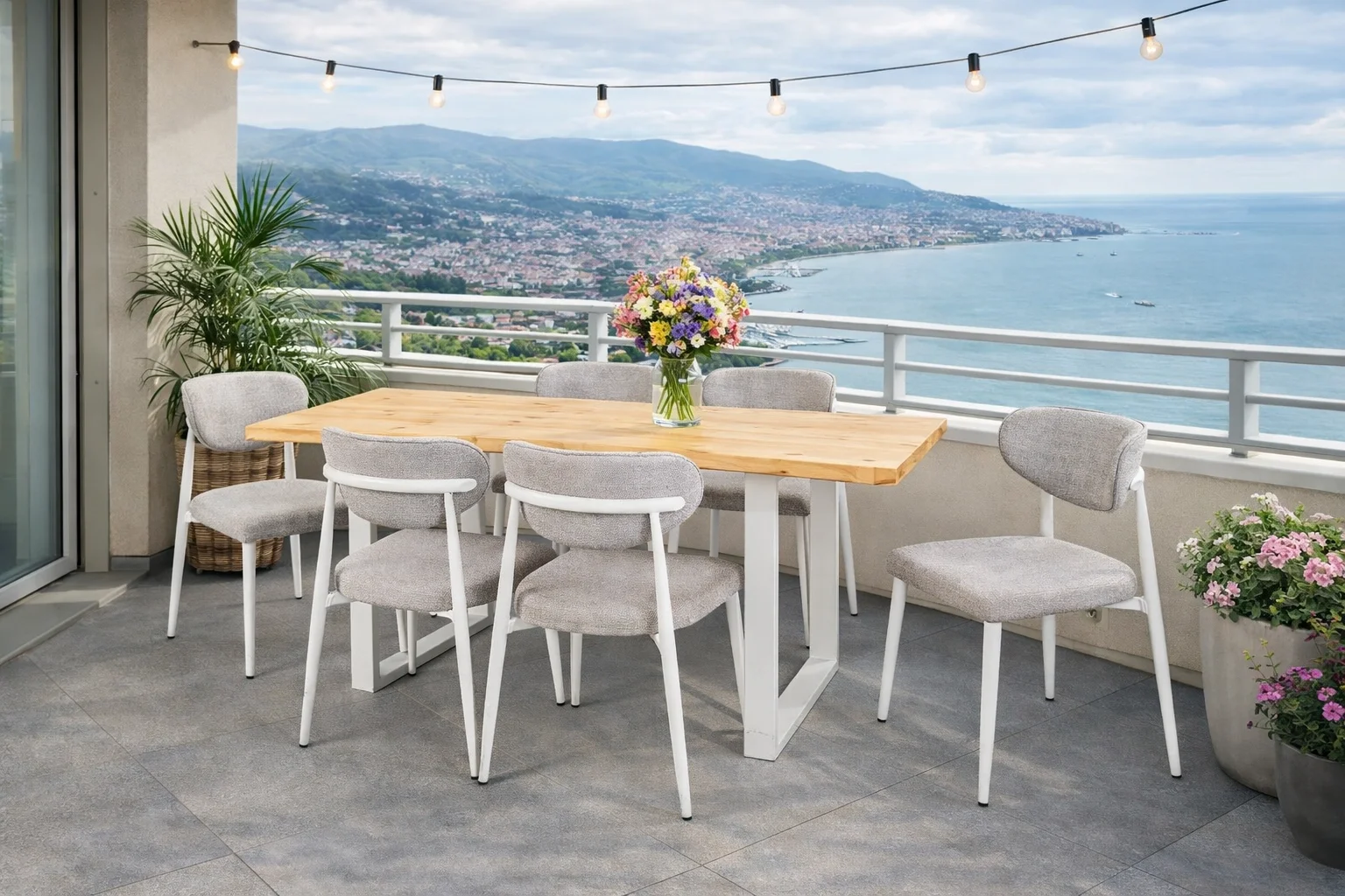 NOXIS / Dualis Açılır Masa Takımı (Krem) - 1 Masa + 6 Sandalye