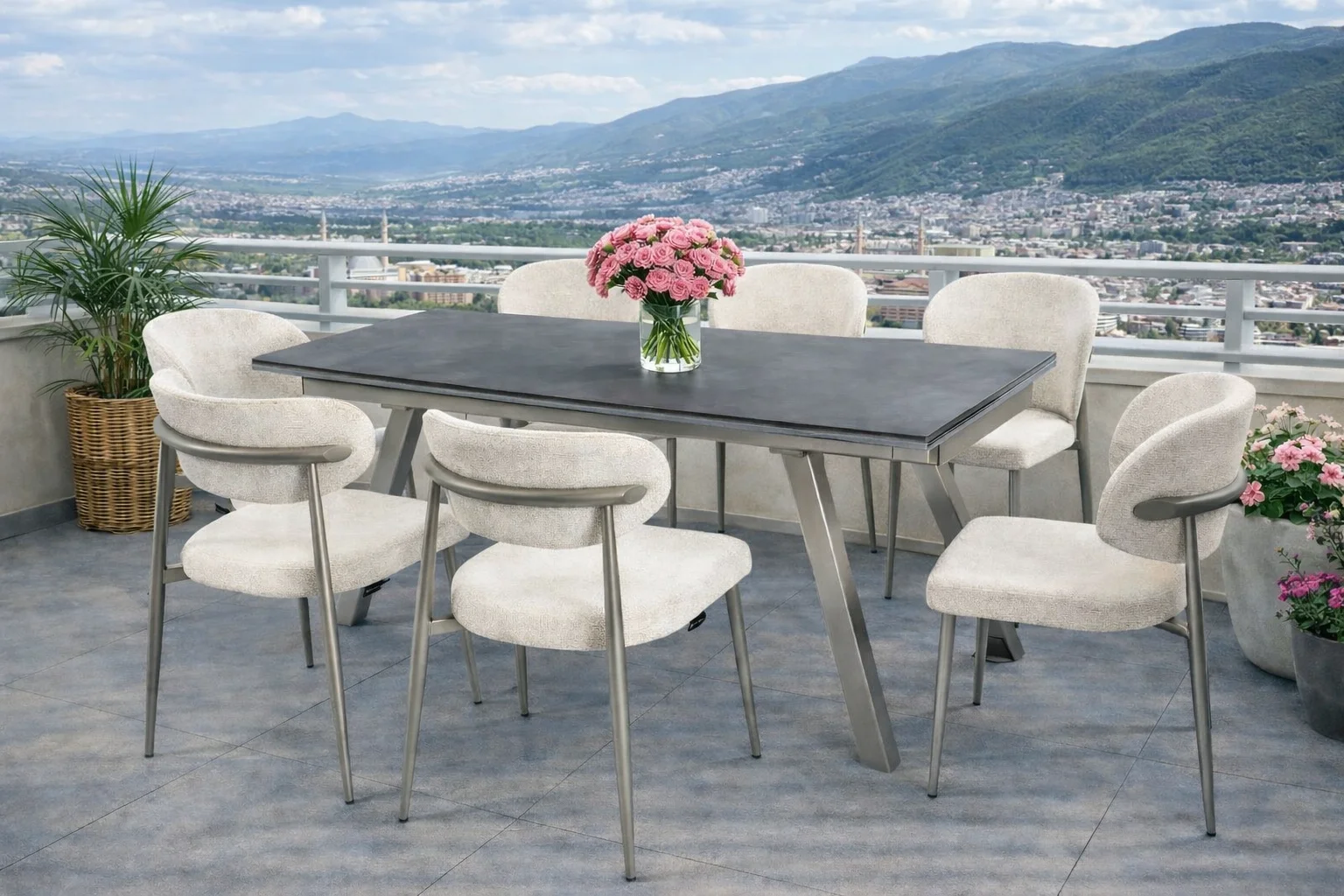 NOXIS / Dualis Açılır Masa Takımı (İnox) - 6 Sandalyeli Yemek Seti