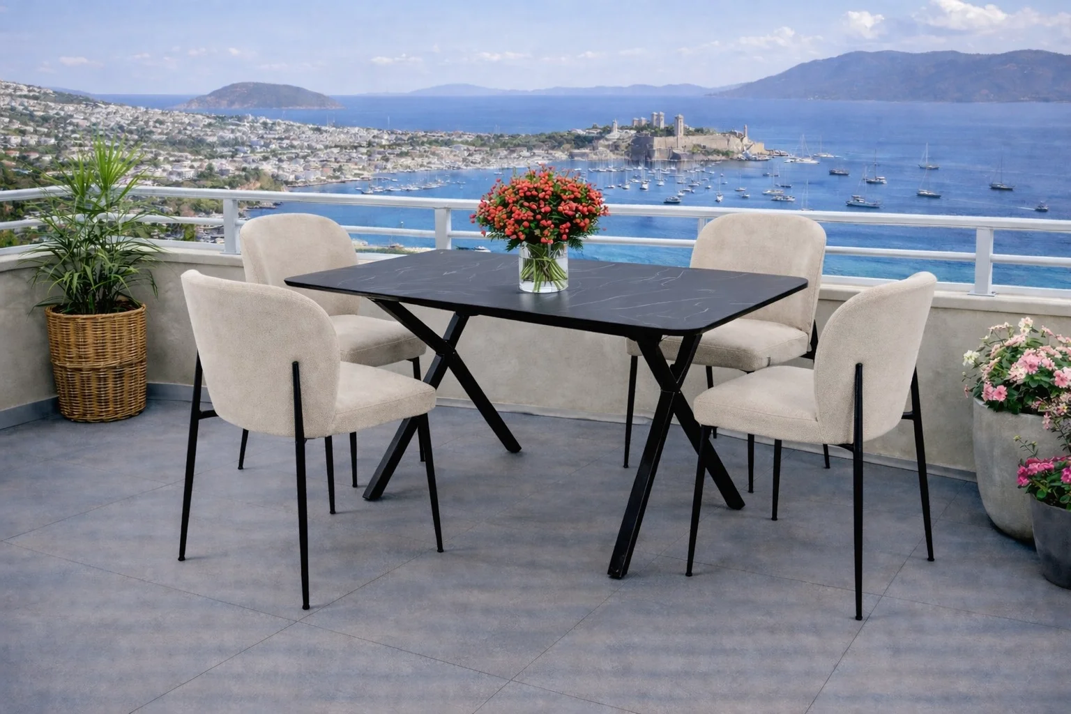 Zenit / Sirius Masa Takımı (İnox) - 4 Sandalyeli Modern Yemek Seti