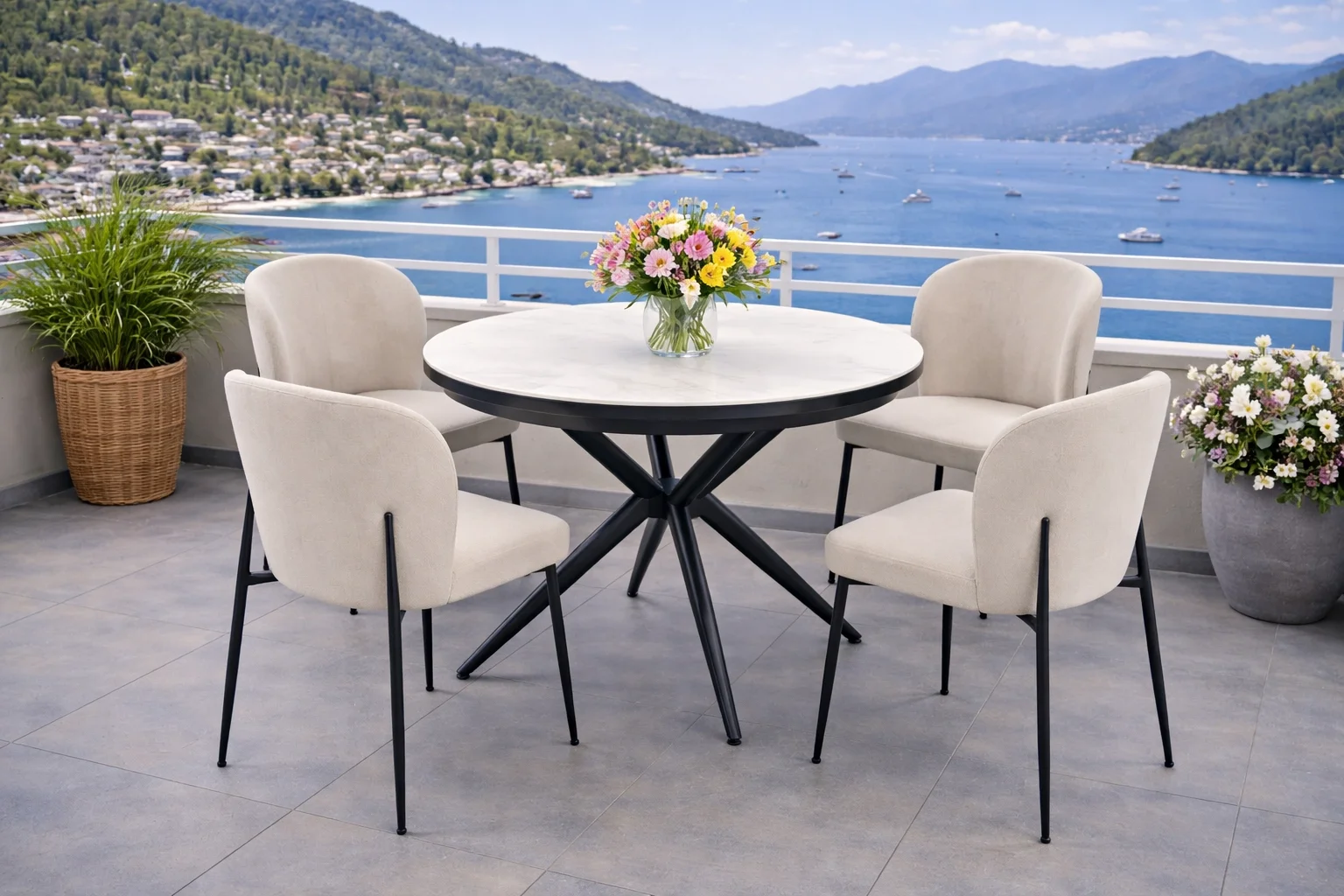 ZENIT / Luna Açılır Masa Takımı (Siyah) - 1 Masa + 4 Sandalye Yemek Seti