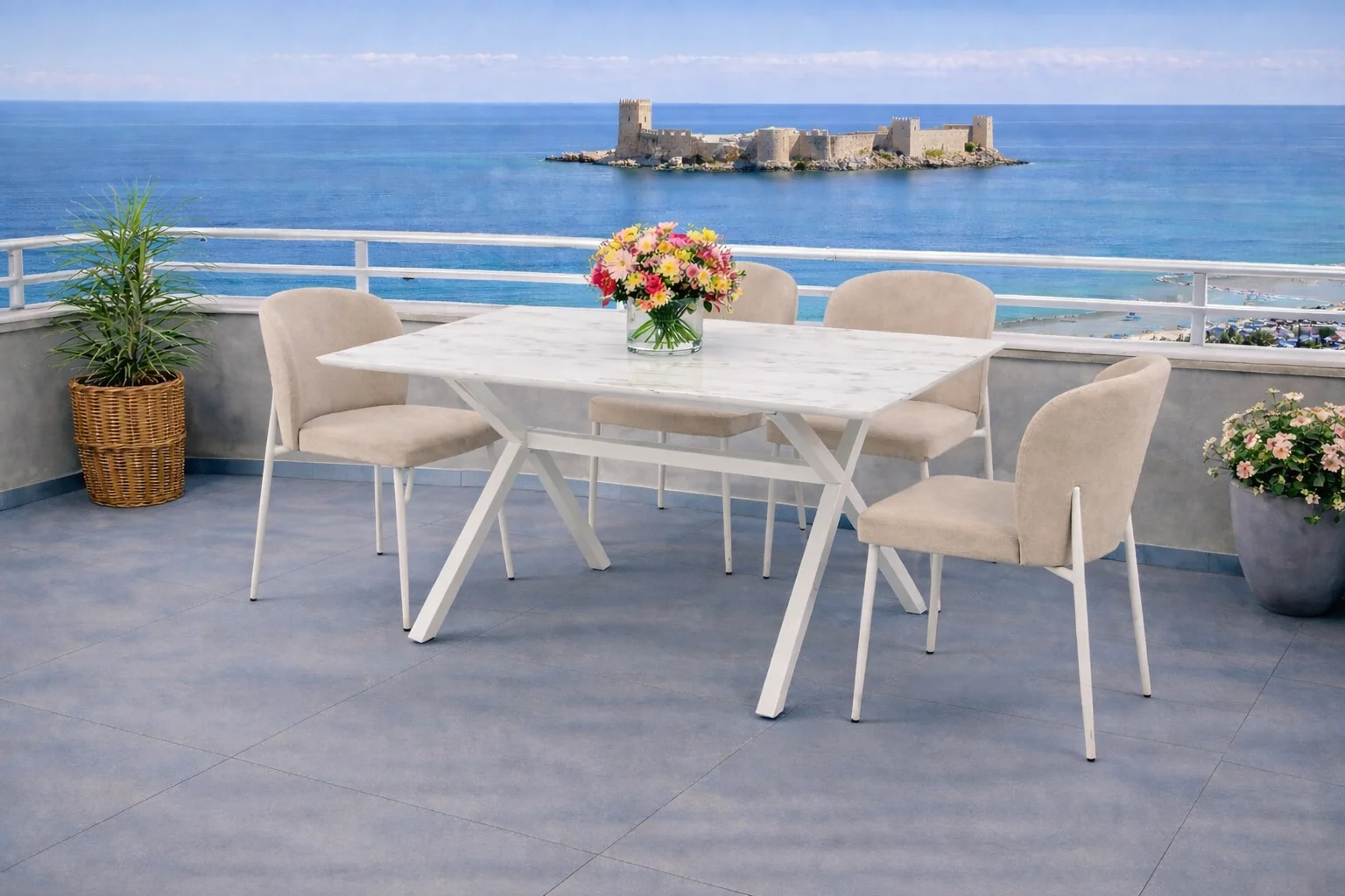 ZENIT / Sirius Masa Takımı (Krem) - 1 Masa + 4 Sandalye Yemek Seti
