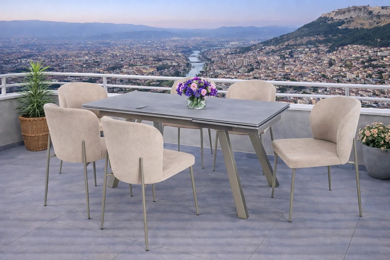 ZENİT / Dualis Açılır Masa Takımı (İnox) - 1 Masa + 6 Sandalye