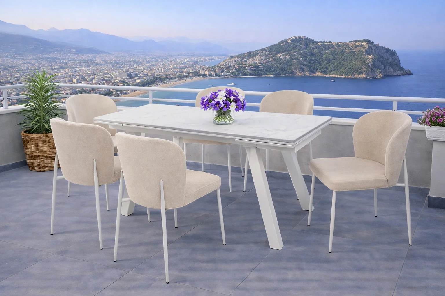 ZENİT / Dualis Açılır Masa Takımı (Krem) - 1 Masa + 6 Sandalye