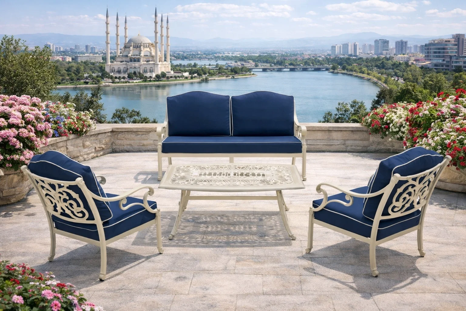 CNR Döküm Mini Oturma Takımı (2+1+1+Sehpa) - Klasik Bahçe Seti