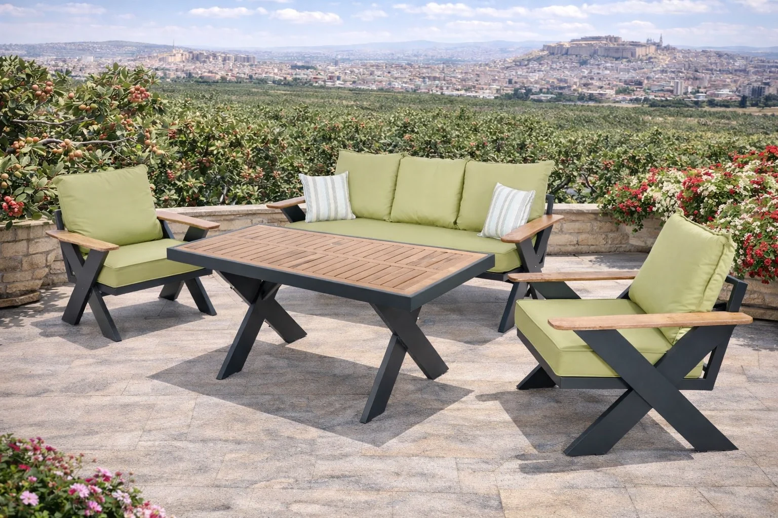VENTO Alüminyum Bahçe Oturma Grubu (Antrasit - Yeşil) - 5 Kişilik Lüks Takım