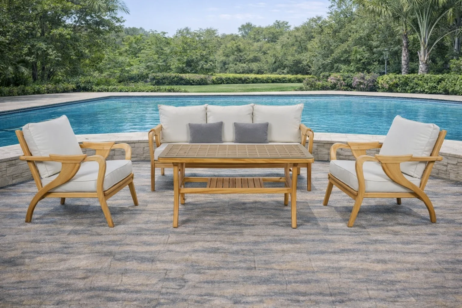 SERA Kestane Ağacı Bahçe ve Balkon Oturma Grubu - 5 Kişilik Masif Set