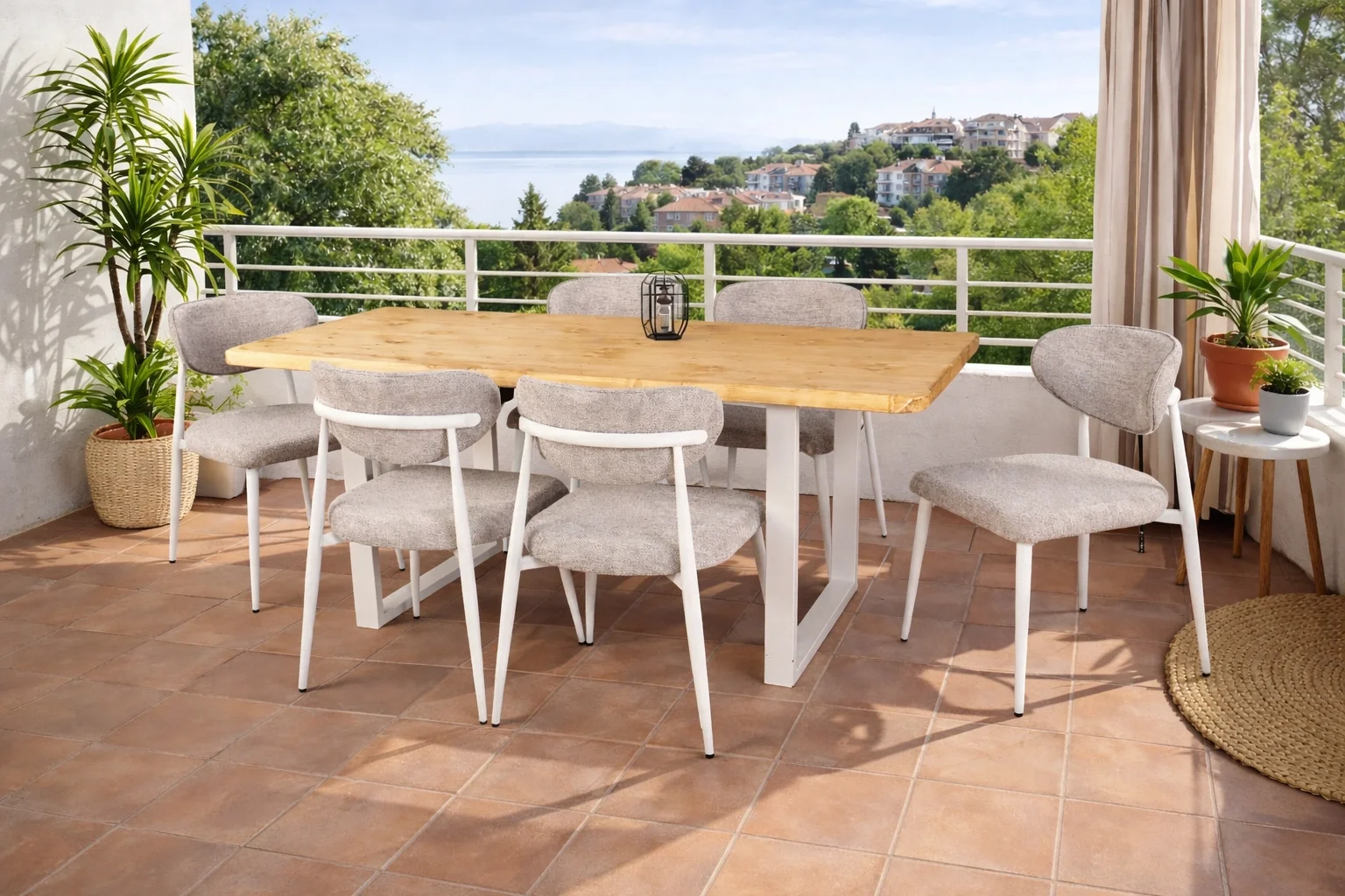 Dekomo Doğal Ağaç Balkon Masa Takımı (90x180 cm)