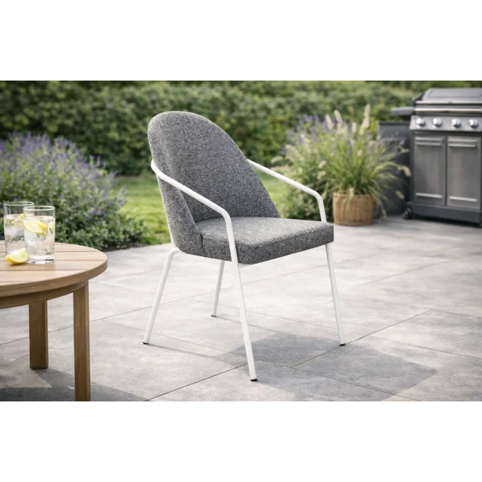 Remix Sandalye - Beyaz Metal & Tam Döşeme (Gri)