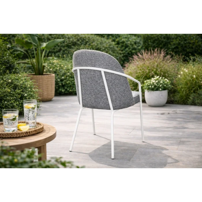 Remix Sandalye - Beyaz Metal & Tam Döşeme (Gri)