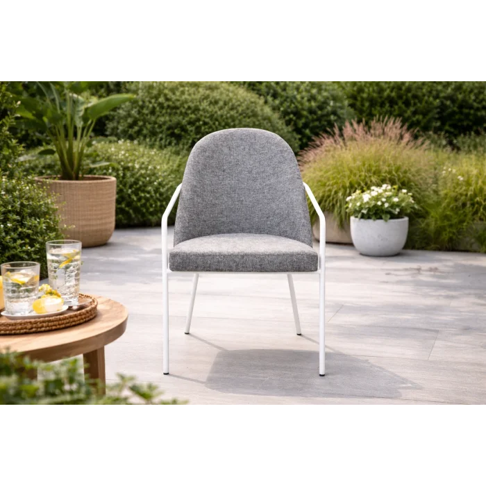 Remix Sandalye - Beyaz Metal & Tam Döşeme (Gri)