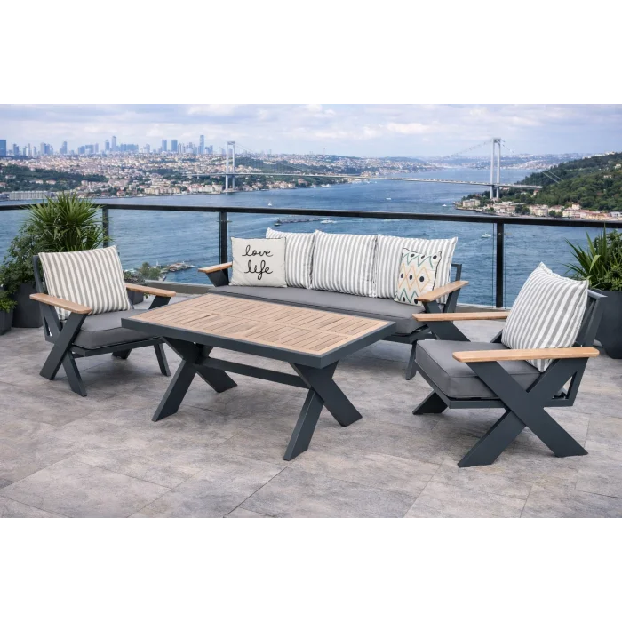 VENTO Takım (Antrasit - Çizgili) - Alüminyum Bahçe & Balkon Oturma Grubu