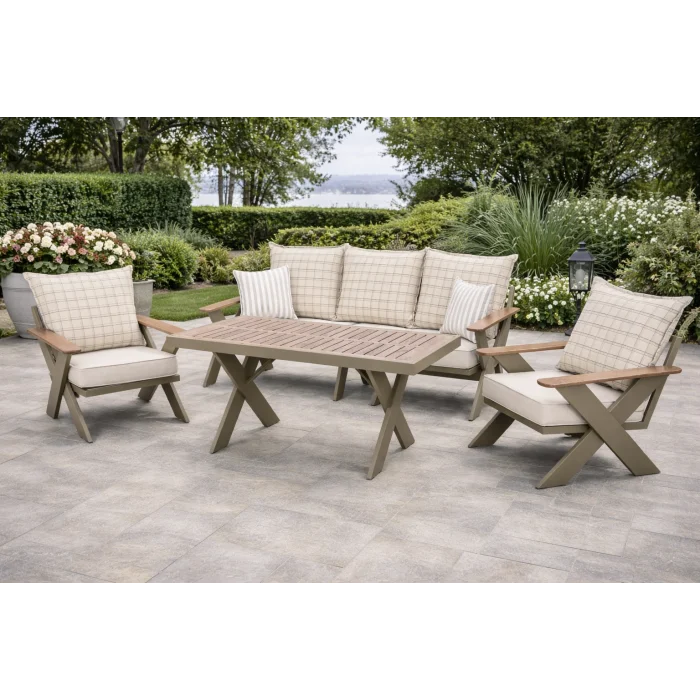 VENTO Takım (Cappucino-Kareli) - Alüminyum Bahçe & Balkon Oturma Grubu